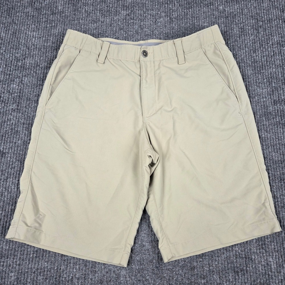 Under Armour Mens HeatGear Golf Shorts Tan Khaki Loose Fit Size 34 Performance